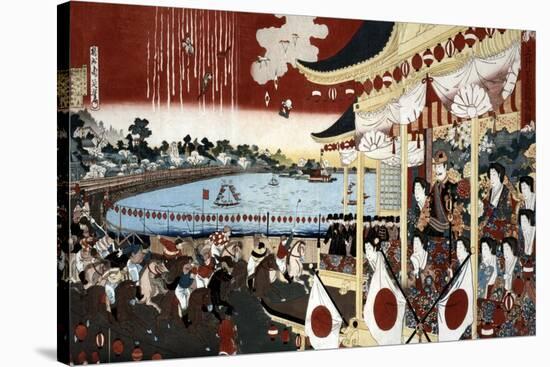 Horse Race in Ueno Park, Japanese Wood-Cut Print-Lantern Press-Stretched Canvas