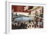 Horse Race in Ueno Park, Japanese Wood-Cut Print-Lantern Press-Framed Art Print