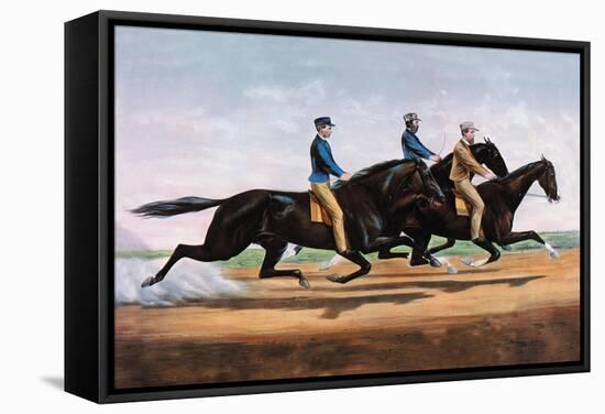 Horse Race-Currier & Ives-Framed Stretched Canvas