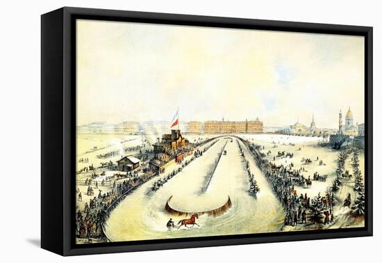 Horse Racing on the Frozen Neva River in St Petersburg, Russia, 1859-Iosif Adolfovich Charlemagne-Framed Stretched Canvas