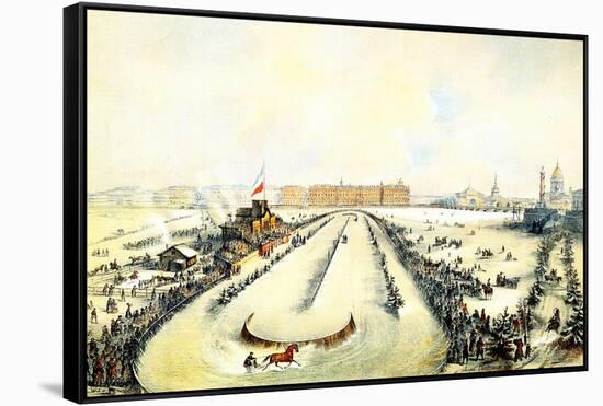 Horse Racing on the Frozen Neva River in St Petersburg, Russia, 1859-Iosif Adolfovich Charlemagne-Framed Stretched Canvas