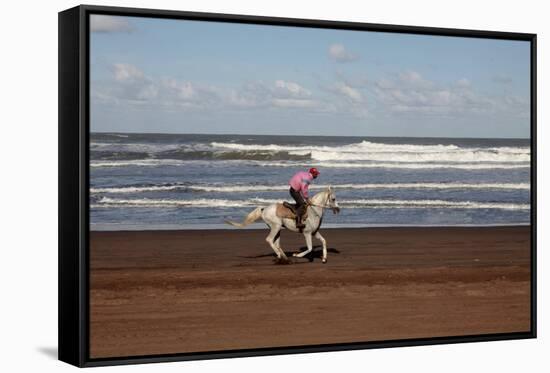 Horse rider on a beach near Azemmour, Morocco-Godong-Framed Stretched Canvas