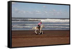 Horse rider on a beach near Azemmour, Morocco-Godong-Framed Stretched Canvas