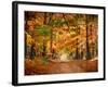 Horse Running across Road in Fall Colors-null-Framed Photographic Print