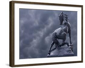 Horse Sculpture Against Storm Clouds at Entrance of Musee d'Orsay, Paris, France-Jim Zuckerman-Framed Photographic Print