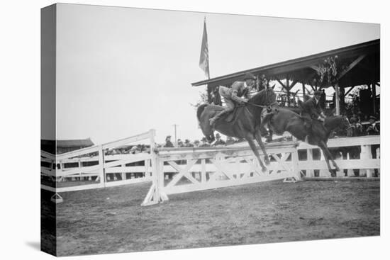 Horse Show In Washington Dc; Horses Jump Fence-null-Stretched Canvas