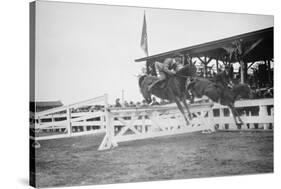 Horse Show In Washington Dc; Horses Jump Fence-null-Stretched Canvas