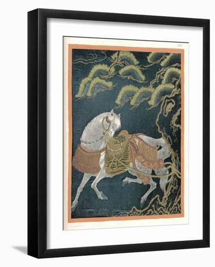 Horse Tied to a Tree, an Embroidered "Fukusa" a Kind of Mixed Media Production-null-Framed Art Print