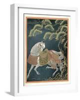 Horse Tied to a Tree, an Embroidered "Fukusa" a Kind of Mixed Media Production-null-Framed Art Print