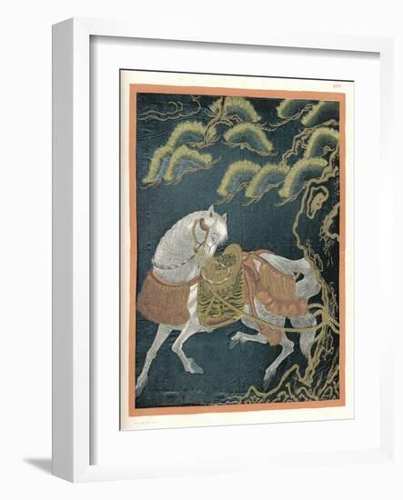 Horse Tied to a Tree, an Embroidered "Fukusa" a Kind of Mixed Media Production-null-Framed Art Print