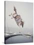 Horse with LBJ Banner Diving into the Water at Atlantic City-Art Rickerby-Stretched Canvas