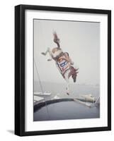 Horse with LBJ Banner Diving into the Water at Atlantic City-Art Rickerby-Framed Photographic Print