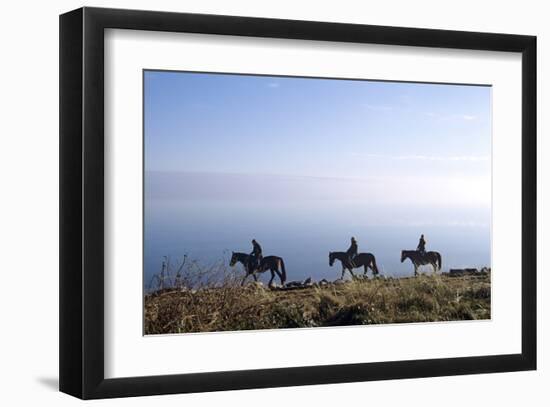 Horseback riding on the tideland, Sylt, Schleswig-Holstein, Germany-null-Framed Art Print