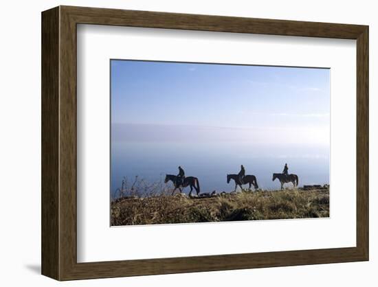 Horseback riding on the tideland, Sylt, Schleswig-Holstein, Germany-null-Framed Art Print