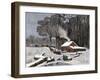 Horsedrawn Sleds Hauling Sap in a Maple Sugar Camp 1800-null-Framed Giclee Print