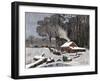 Horsedrawn Sleds Hauling Sap in a Maple Sugar Camp 1800-null-Framed Giclee Print