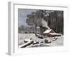 Horsedrawn Sleds Hauling Sap in a Maple Sugar Camp 1800-null-Framed Giclee Print