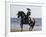 Horseman in Traditional Dress Riding Black Andalusian Stallion on Beach, Ojai, California, USA-Carol Walker-Framed Photographic Print