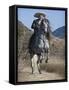 Horseman in Traditional Dress Riding Grey Andalusian Stallion, Ojai, California, USA-Carol Walker-Framed Stretched Canvas