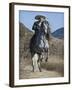 Horseman in Traditional Dress Riding Grey Andalusian Stallion, Ojai, California, USA-Carol Walker-Framed Photographic Print