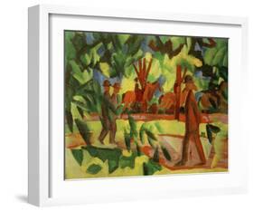 Horsemen and Walkers in the Avenue-Auguste Macke-Framed Giclee Print