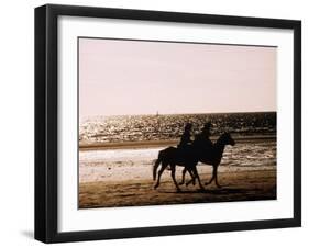 Horseriding on the Beach at Sunset, 1985 Normandy Deauville France-null-Framed Premium Photographic Print