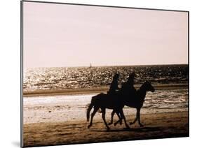 Horseriding on the Beach at Sunset, 1985 Normandy Deauville France-null-Mounted Premium Photographic Print