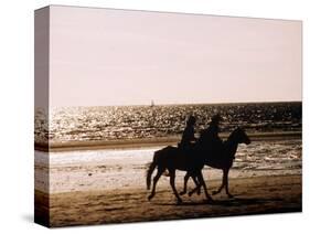 Horseriding on the Beach at Sunset, 1985 Normandy Deauville France-null-Stretched Canvas