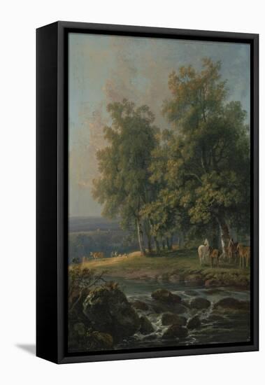 Horses and Cattle by a River, 1777-George the Elder Barret-Framed Stretched Canvas