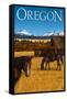 Horses and Mountain - Oregon-Lantern Press-Framed Stretched Canvas