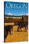 Horses and Mountain - Oregon-Lantern Press-Stretched Canvas