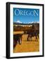 Horses and Mountain - Oregon-Lantern Press-Framed Art Print