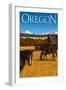 Horses and Mountain - Oregon-Lantern Press-Framed Art Print