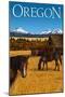 Horses and Mountain - Oregon-Lantern Press-Mounted Art Print