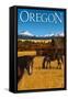 Horses and Mountain - Oregon-Lantern Press-Framed Stretched Canvas