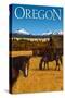 Horses and Mountain - Oregon-Lantern Press-Stretched Canvas