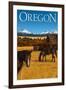 Horses and Mountain - Oregon-Lantern Press-Framed Art Print