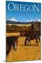 Horses and Mountain - Oregon-Lantern Press-Mounted Art Print