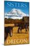 Horses and Mountain - Sisters, Oregon-Lantern Press-Mounted Art Print