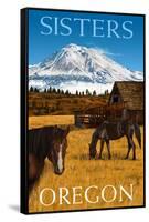 Horses and Mountain - Sisters, Oregon-Lantern Press-Framed Stretched Canvas