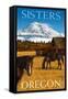 Horses and Mountain - Sisters, Oregon-Lantern Press-Framed Stretched Canvas
