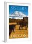 Horses and Mountain - Sisters, Oregon-Lantern Press-Framed Art Print