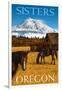 Horses and Mountain - Sisters, Oregon-Lantern Press-Framed Premium Giclee Print