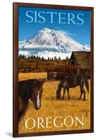 Horses and Mountain - Sisters, Oregon-Lantern Press-Framed Premium Giclee Print