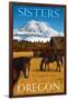Horses and Mountain - Sisters, Oregon-Lantern Press-Framed Premium Giclee Print