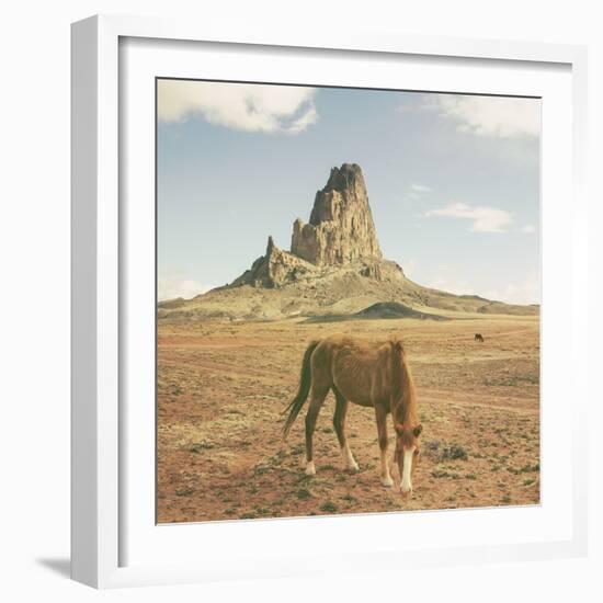 Horses at Mount Agathla, Monument Valley, Arizona-Vincent James-Framed Photographic Print