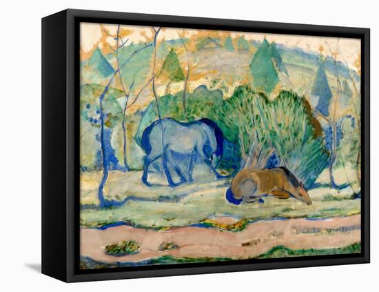 Horses at Pasture (Horses in a Landscap)-Franz Marc-Framed Stretched Canvas