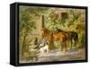 Horses at the Porch-Albrecht Adam-Framed Stretched Canvas