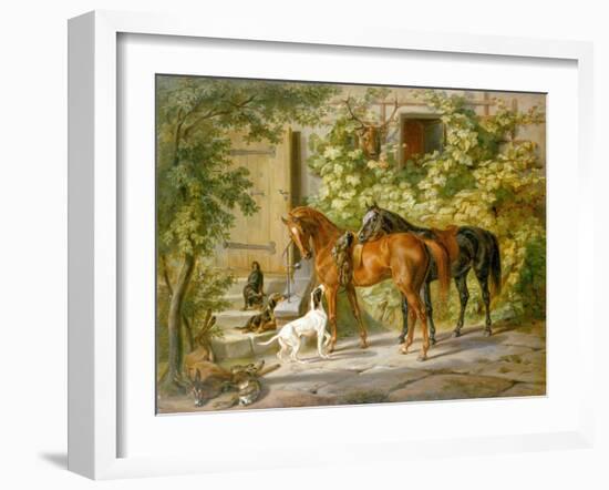Horses at the Porch-Albrecht Adam-Framed Giclee Print