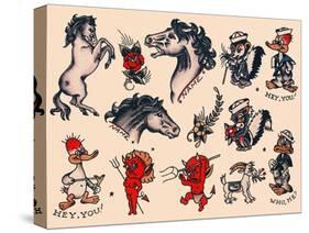 Horses & Devils, Authentic Tattoo Flash by Norman Collins, aka, Sailor Jerry-null-Stretched Canvas